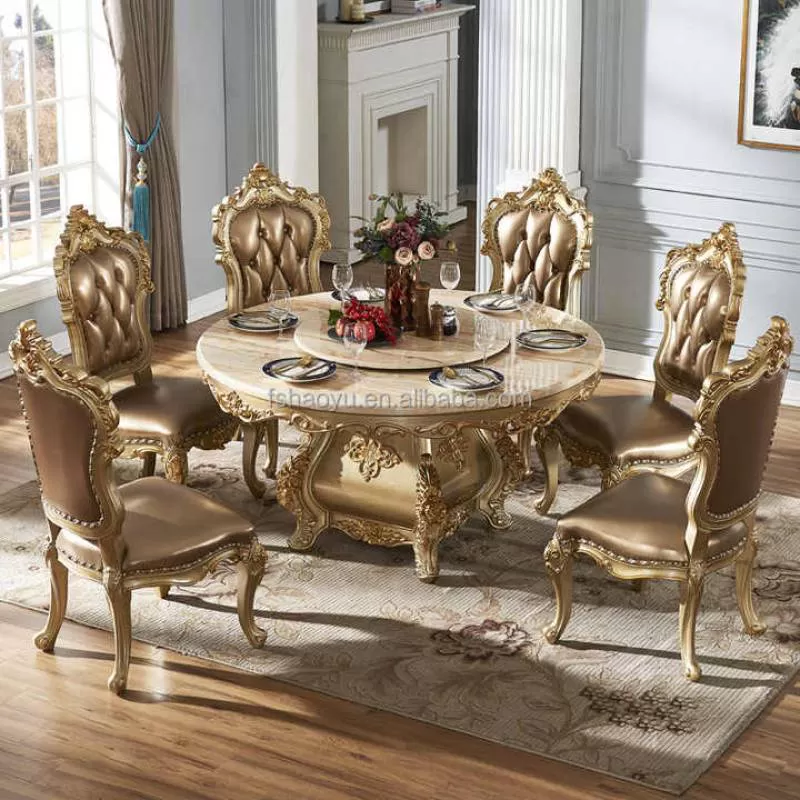 Royal Home Furniture Dining Room Chairs Modern Leather Rectangular Marble Dining Table