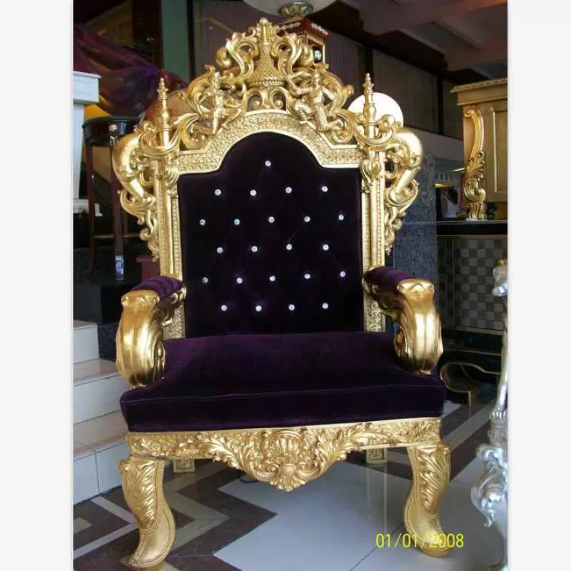 Luxury Classic Barack Chairs, Gold Paper Wedding king Throne Chair, Salon Beauty Chair