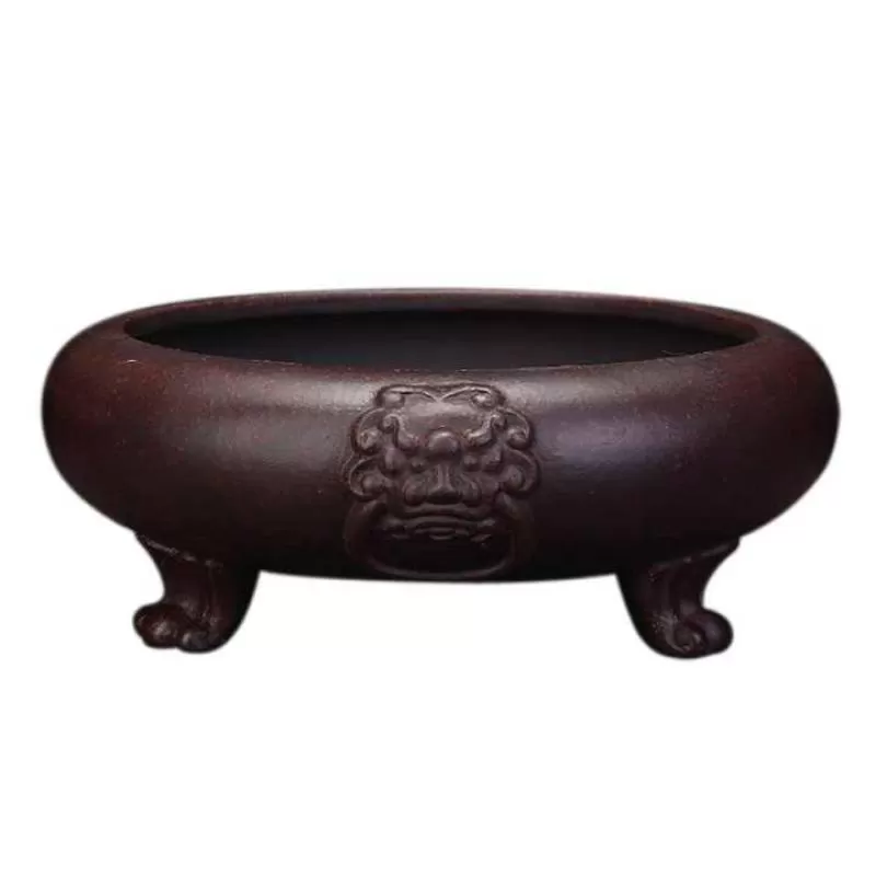 Handmade Round Yixing Purple Sand Bonsai Pot Old Unglazed Ceramic Bonsai Pot