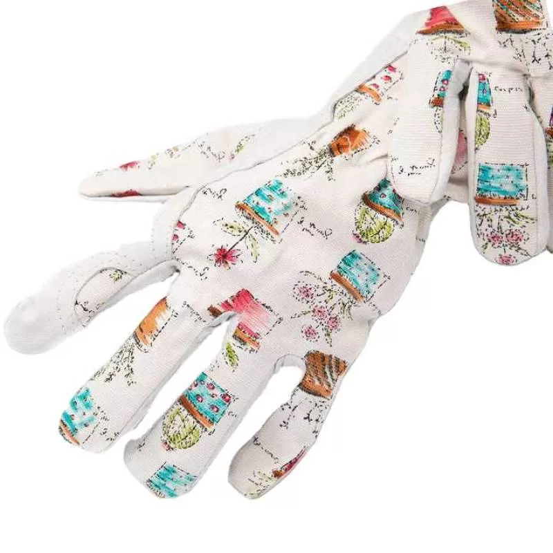 Printed Gardening Working Anti Cut Gloves Household Canvas Leather Garden Gloves
