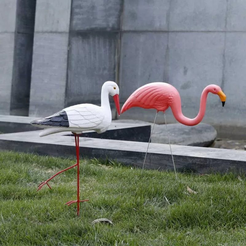 Plastic Outdoor Patio Garden Ornament Display Pink Flamingo Sculpture Resin Artificial Style Pond Decor Bird