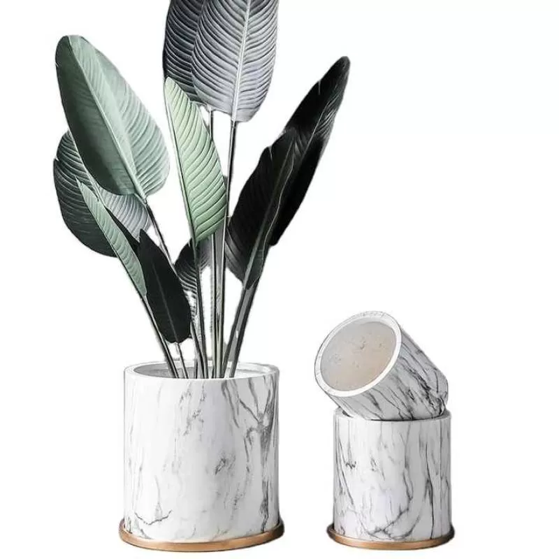 Home Indoor Glass Fibre Flower Pot Gold Grain Plant Pots Large Planters Magnesium Cement Flower Pot