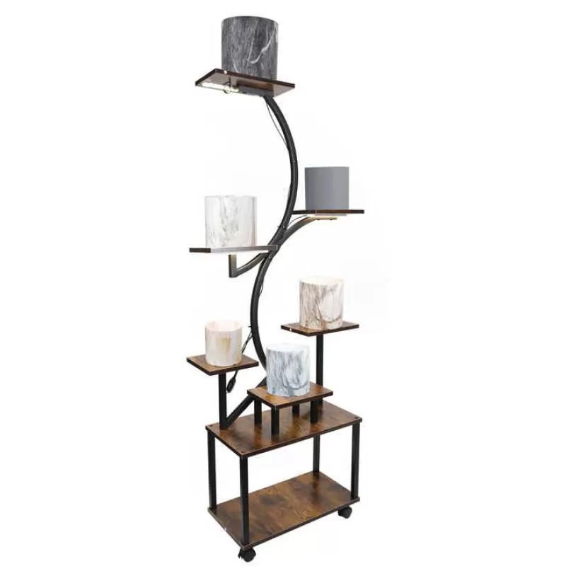 Metal Wooden Flower Stand Wholesale Indoor Balcony Iron Metal Flower Pot Plant Display Stand for Plants