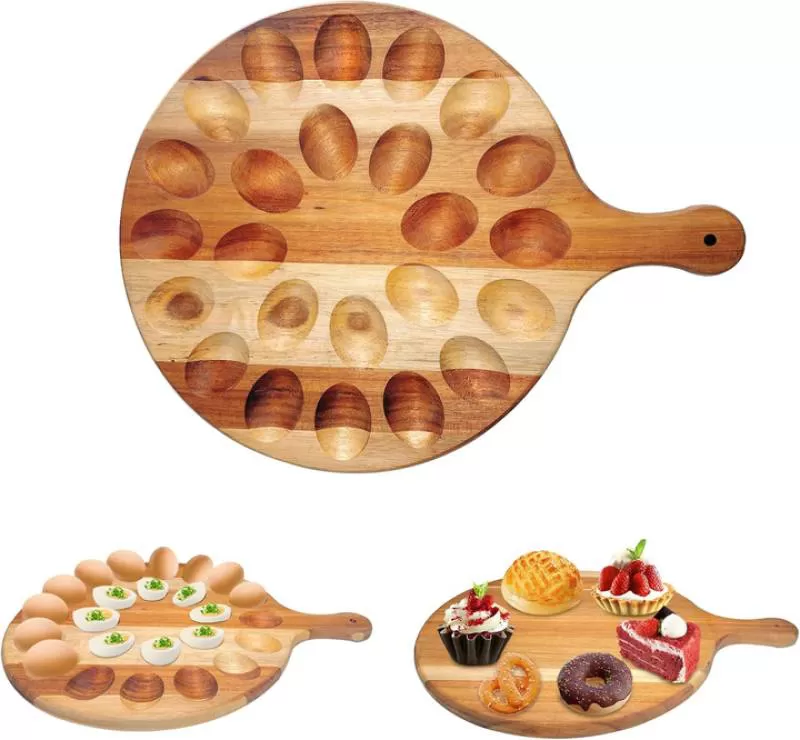 JUNJI 24-Well Reversible Egg Tray Reversible Deli Plate Cutting Board Cheese Board Serving Plate Egg Carrier for Food Home Use