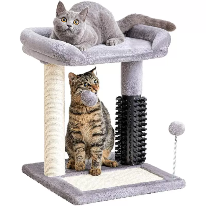 Modern Style Wood Cat Climbing Frame Tree with Sisal Grab Column Ball Toy Sustainable Cat Scratcher with Rubber Comb Teeth
