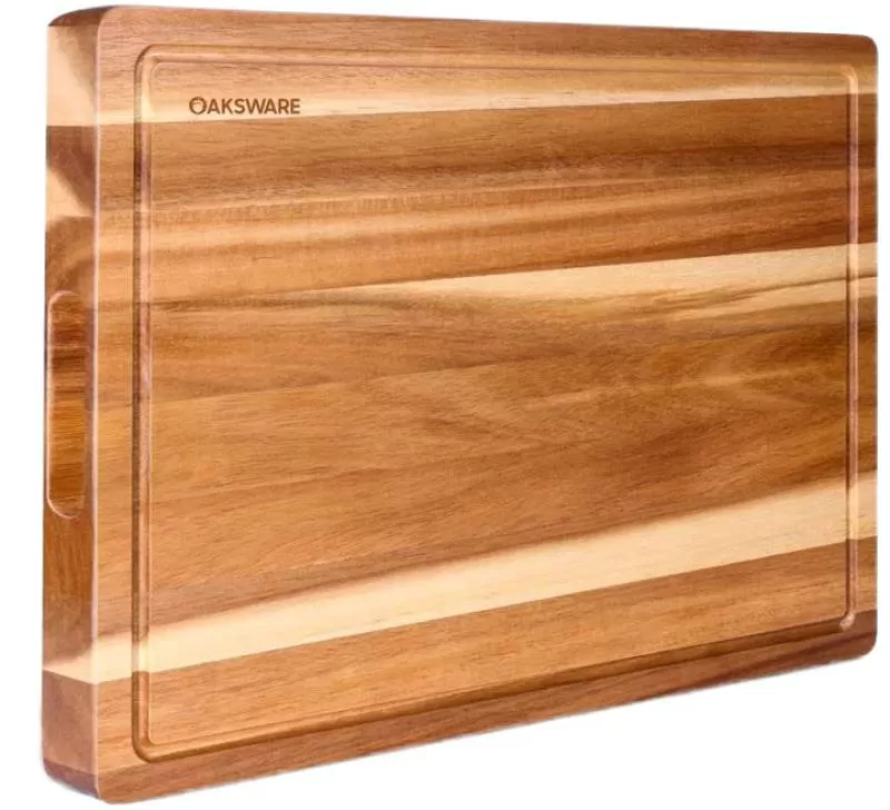 Extra Large Reversible Acacia Wooden Cutting Board with Juice Groove Handle Multifunction Kitchen Block for Cheese Round Pattern