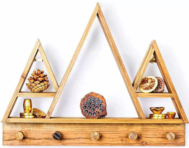 JUNJI Solid Pine Wood Dark Oak Colour Mountain Crystal Floating Wall Shelves Home Decor Wooden Wall Shelf