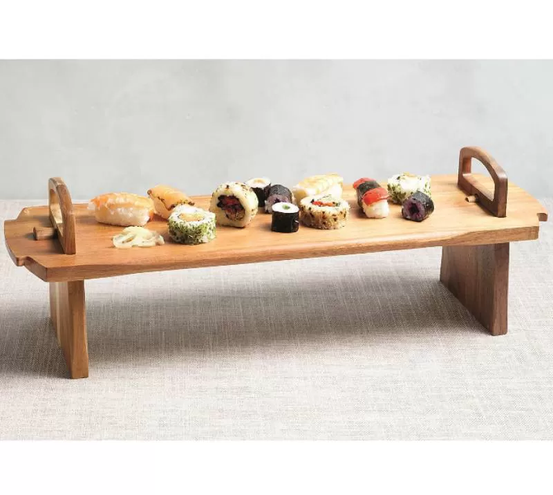 Raised Wooden Serving Platter Rustic Acacia Wood Collapsable for Flat Storage Party Wood Picnic Serving Tray