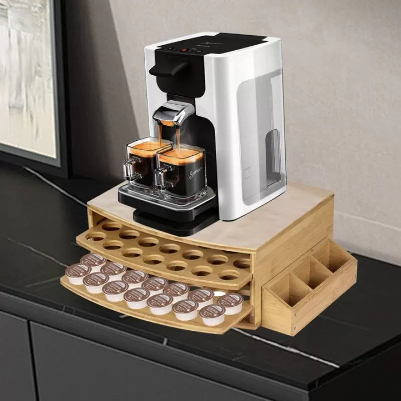70 Capacity 2-tier Bamboo Coffee Pod Holder Storage Organizer with Drawer for K-Cups Pods Pods Organizer for Coffee Station