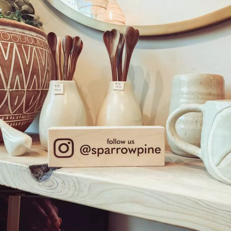 JUNJI Modern Wood Sign Social Media Handle Hashtag Tabletop Sign Modern Wood Sign