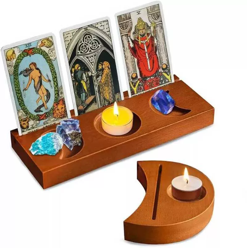 Wooden Tarot Card Base Wood Tarot Card Stand Holder Wooden Postcard Base Divination Meditation Decor