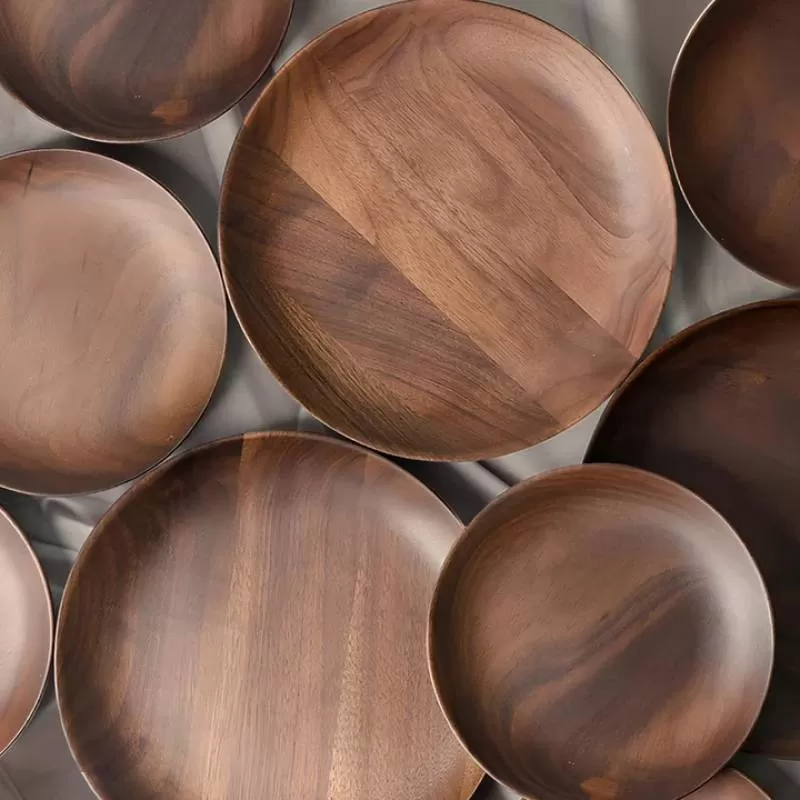 Round Wooden Dishes Black Walnut Plates Natural Wood Serving Trays Exceptional Dinner Tableware Home Decor Rustic Plates