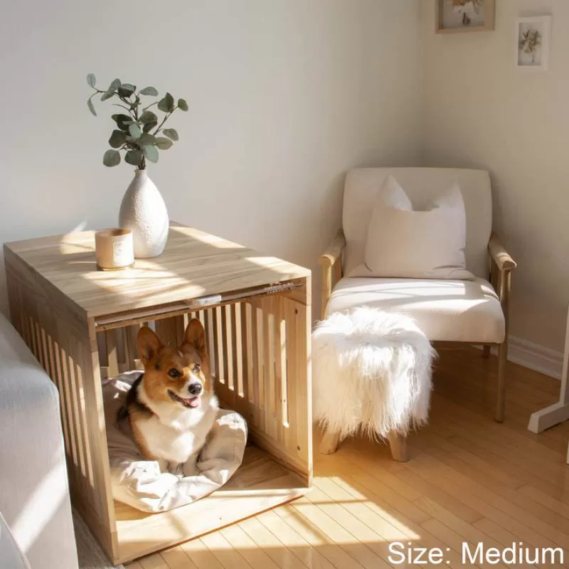 Customized Luxury Wooden Pet House with Bed Elegant Animal Pattern Dog Cage for Living Room Use Paulownia Dog House