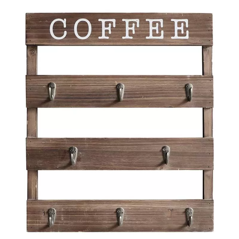 JUNJI Wall Mounted Wooden Mug Holder Rustic Mug Holder Rack Wall Cup Holder
