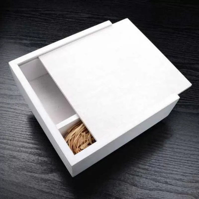 JUNJI Wood Photo Wedding Gift Keepsake Boxes White Washed Wooden Box with Slide Lid