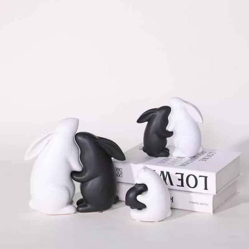 Modern Simple Creative Black and White Ceramic Rabbit Decoration Home Craft Decoration