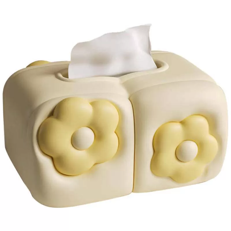 Cream Whipped Paper Box with Floral Design Resin Crafts Ornament Posing Sculpture Pattern Tissue Box
