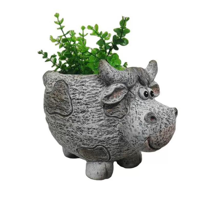 High Quality Resin Craft Farm Animal Ornaments Magnesia Cow Figurine Plant Fiber Flower Pots Garden Decor
