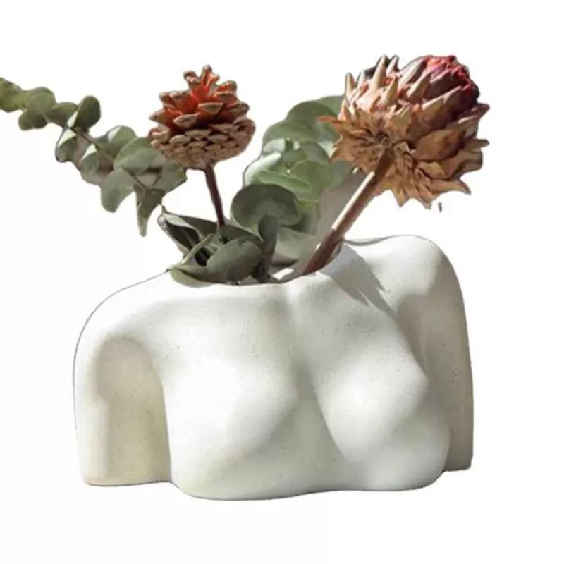 Potted Body Flower Vase Female Base Roots Plant Artificial Faux Pots With Drainage Holes Modern Boho Planters for Home Decor