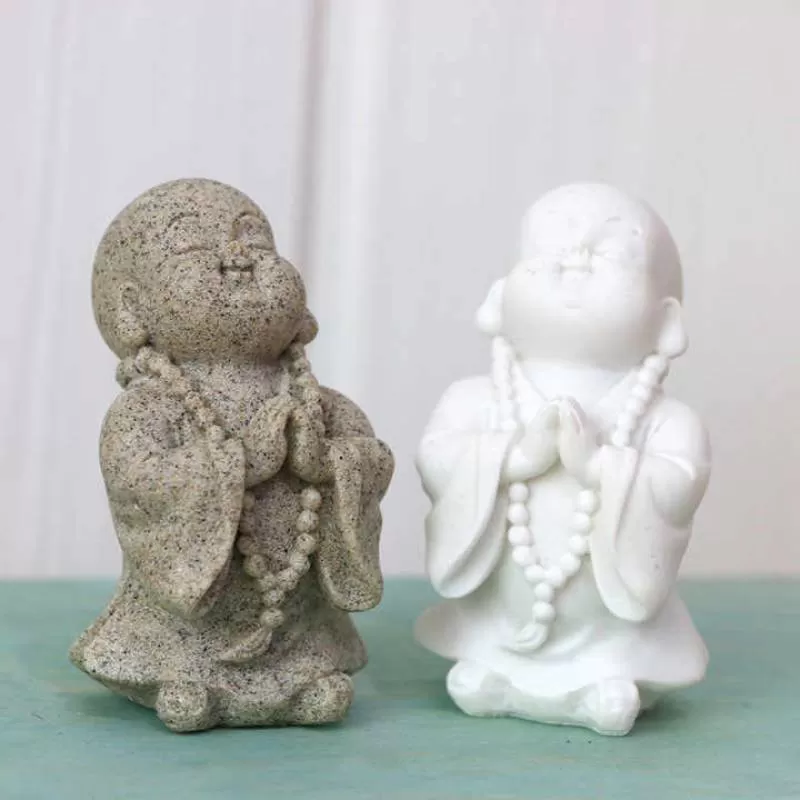 2.5 Inch High Small Sandstone Buddha Statue Cute Monk for Home Decor Car Decor