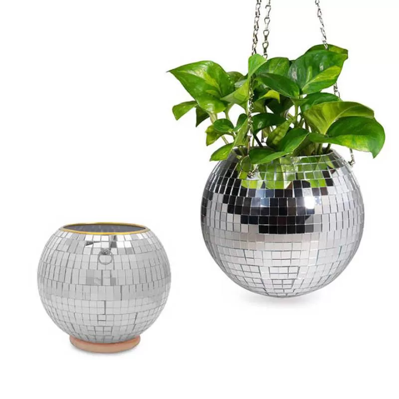 Window Decor Hanging Disco Ball Planter Basket Sun Catcher Disco Ball Plant Hanger With Base
