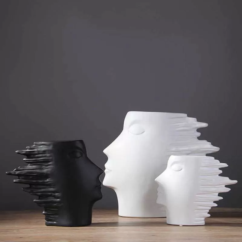 Abstract Human Face Vase Flat Art Painting Reference Nordic Style Ceramic Porcelain Vases