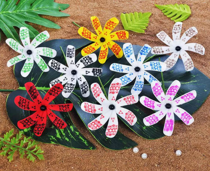 Artificial Flower Ear Pick KN-hf003b 8color 8cm Eva Foam Tiare Hair Pick W Black Shell Pearl Hula Girl Dance Party Hawaii