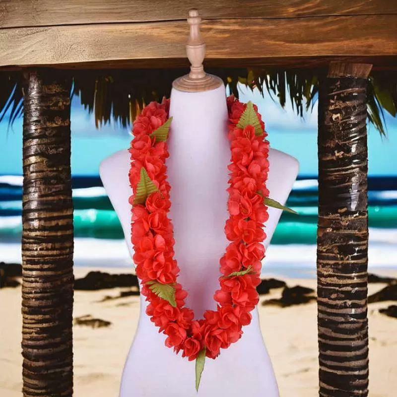 Graduation Aritificial Silk Ginger Flower w Fern Leaf Lei Celebration Wreath Festival Garland for Party Festivities