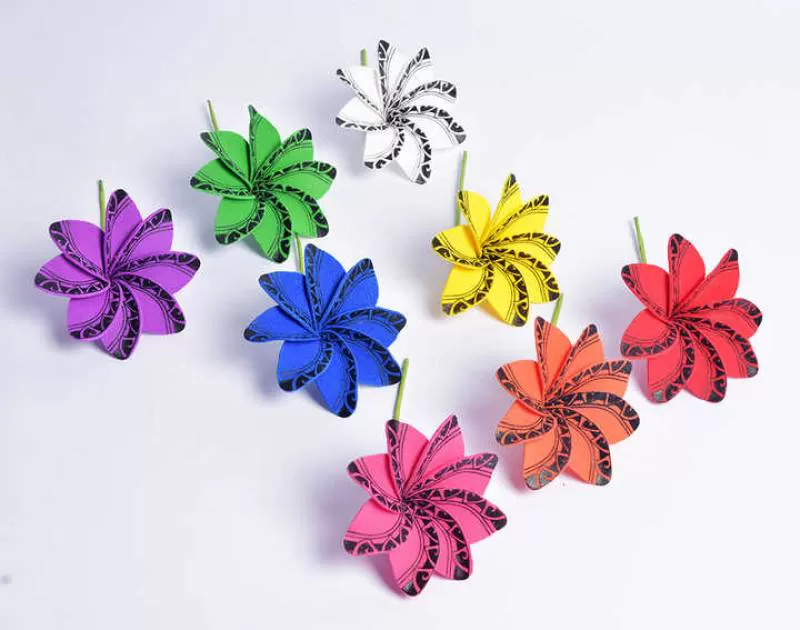 8color 9cm Eva Foam Tiare Hair Pick W Black Shell Pearl Dance Party Decorative Artificial Hawaii Flower