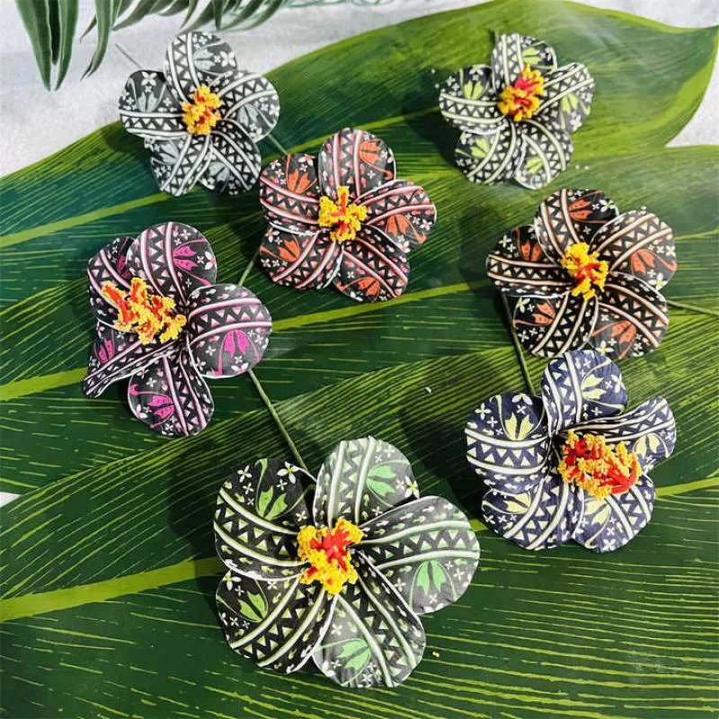 Printed Foam Hibiscus Hair Pick 9CM EVA Artificial Hawaii Dance Party Decorative Flower Ear Pick