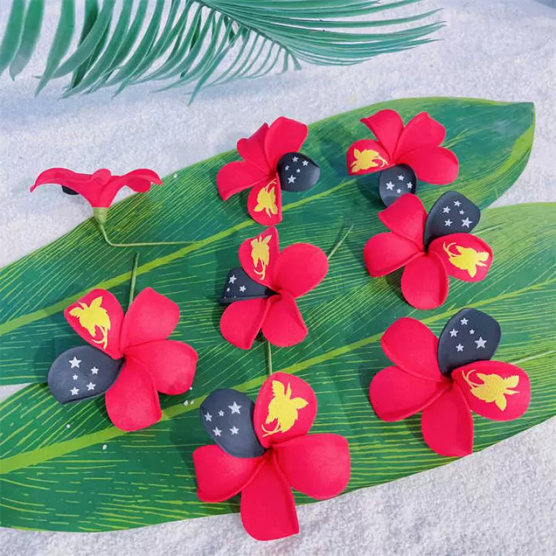 Papua New Guinea Flag Foam Flower Ear Pick Custom Made Hair Pick Tropical Headflower
