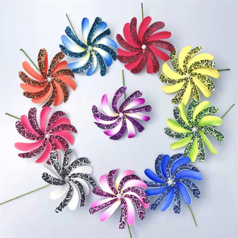 Double Layers Samoa Printed Pattern 10cm Tiare Floral Foam Hawaiian Flowers w Bead Ear Pick for Hair