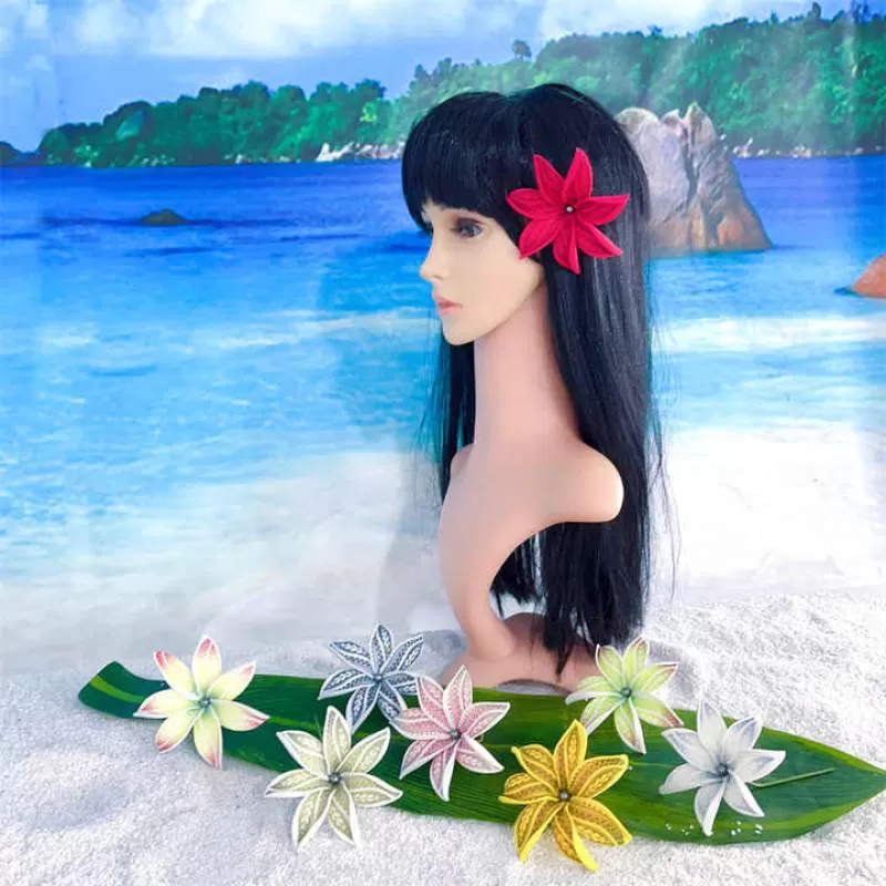 Factory Supplier KN-hf117B-GY 8color 10cm Eva Foam Tiare Hair Pick W Gray Shell Pearl Artificial Hawaii Flower Women Accessories