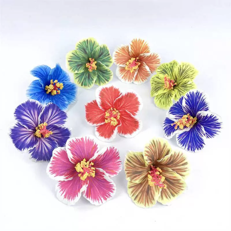 Artificial Printed Foam 11cm Hibiscus Hawaiian Ear Flower Hair Pick for Decoration