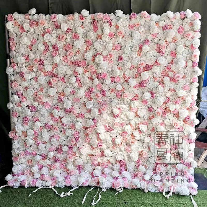 SPRING PLANTING 3D Rose Customizable  Wedding Supplier Flower Wall Wedding Party Decoration Roll up Artificial Flower Wall