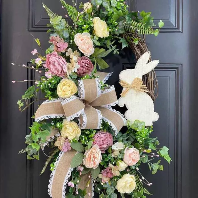Spring Planting 2025 Easter Bunny Flower Wreath DIY Decorative Door Hanging Vine Garland for  Easter DAY Easter Garland Decor