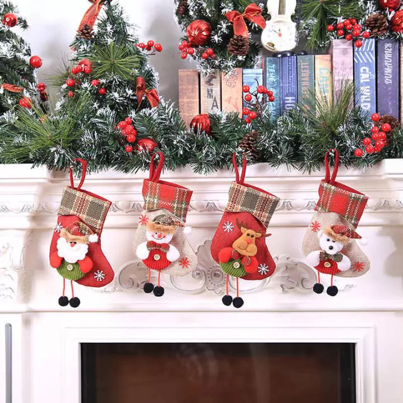 Christmas Ornament Candy Socks Kids Xmas Gift Bag Santa Christmas Stocking Christmas Decoration