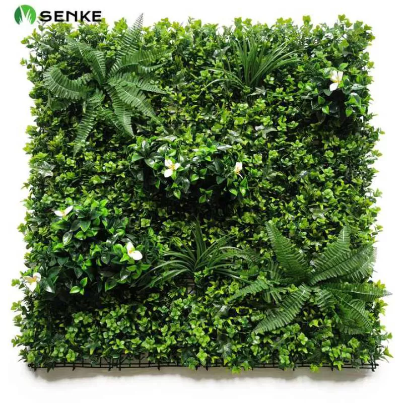 SENKE 100*100cm Indoor Outdoor UV Boxwood Green Wall Panel Durable Artificial Plant Design Artificial Grass Wall