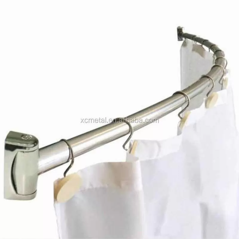 Metal Adjustable Brushed Nickel Bathroom Curtain Accessories Arc-shaped Long Curved Shower Curtain Rod