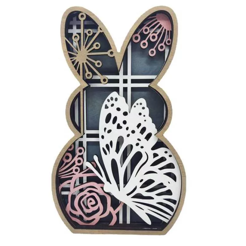Wholesale Easter Ornaments Carved Wooden Rabbit Decoration Holiday Home Decorations Colorful Hollow Easter Rabbit