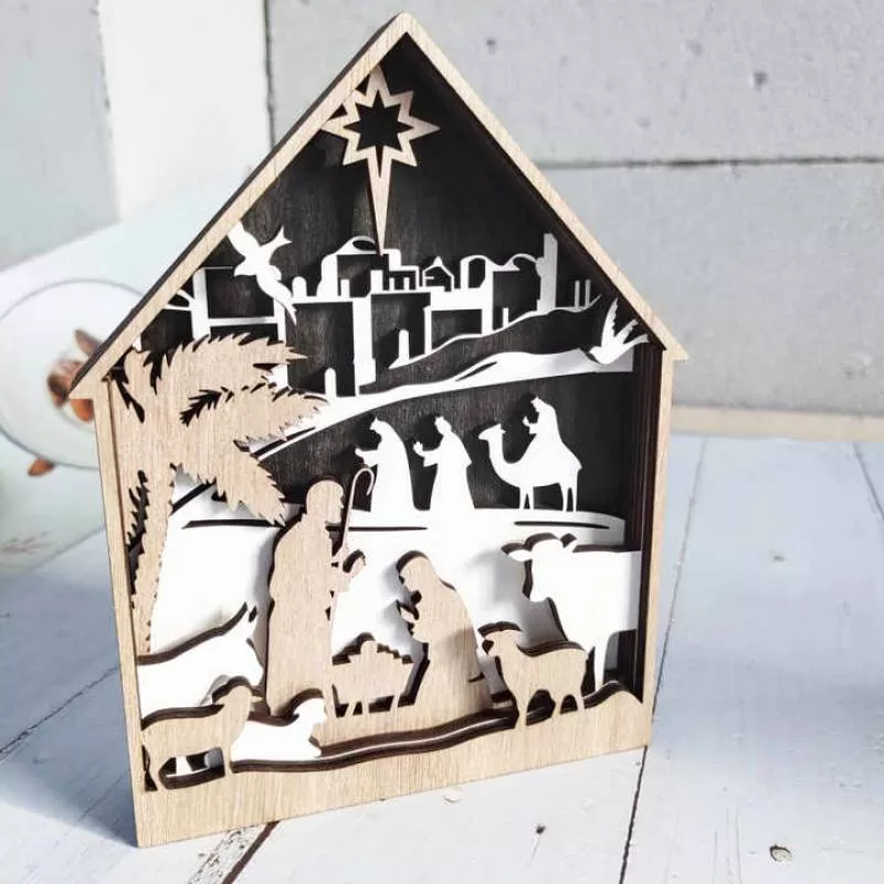 Natural Wood Christmas Crafts Decoration Creative Nativity Table Religious Decorations