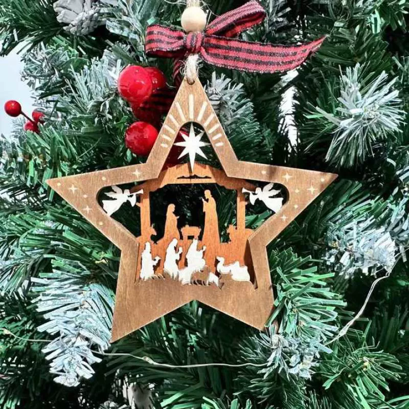 Wooden Nativity Creative Christmas Tabletop Scene Decoration Diy Craft Religious Pendant