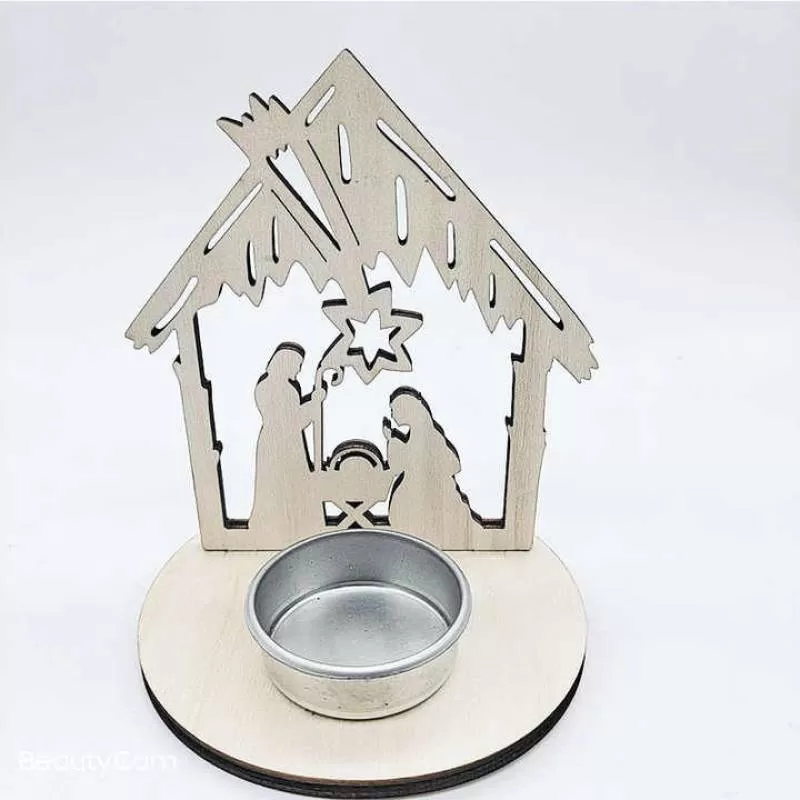Creative Wooden Candlestick Jesus Advent Decoration Religious Candle Jars