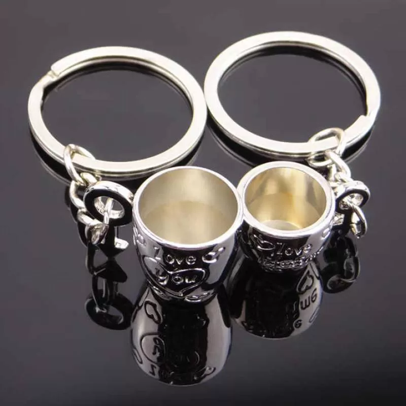 Factory Valentine's Day Gift 3D Water Cup Couple Keychain Bag Pendant