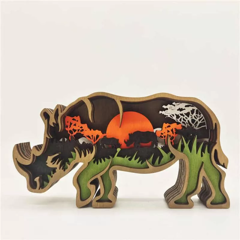 Custom Wooden 3D Animal Decoration Rhinoceros Shaped Decor Home Ornament