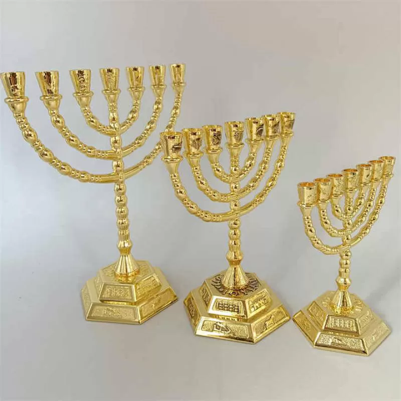 Jewish Metal Candle Holders Religions Gold Candlestick Holder 7 Branch Hanukkah Menorahs