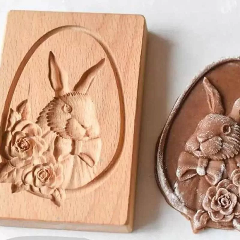 Beech Material Custom Wooden Cookie Biscuit Mold 3D Baking Mold for Kitchen Use