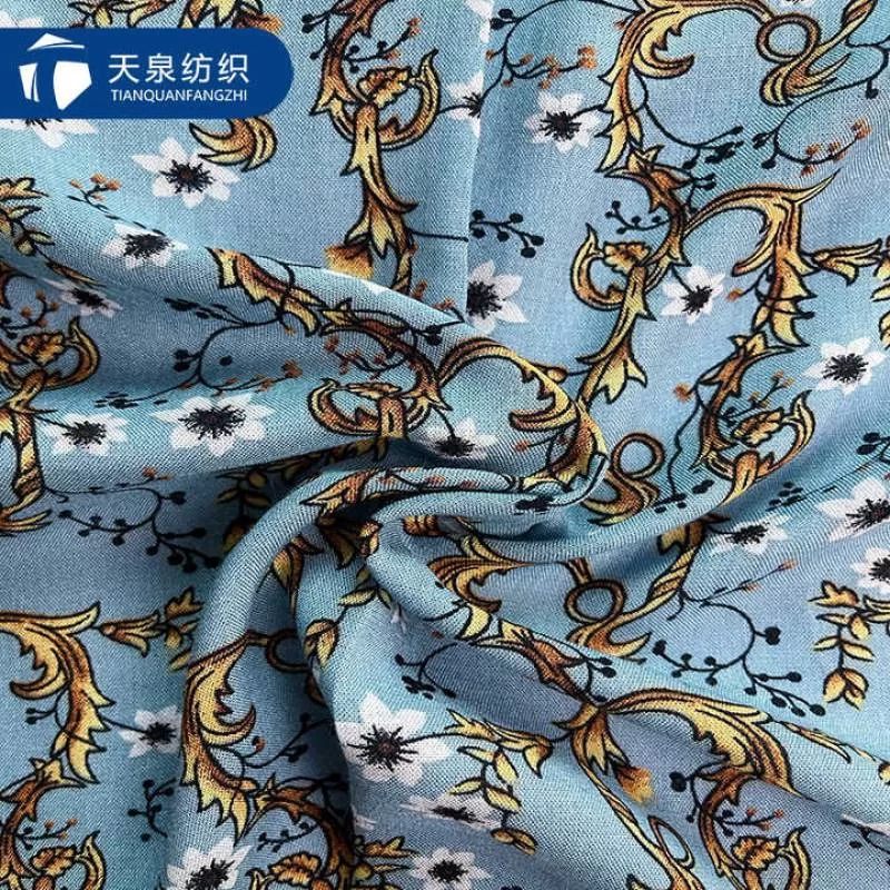 Ladies Soft Fabric 100 Viscose Spun Rayon Woven Fabric Digital Printing Hot Selling for Dress Clothing Stock Lot 90gsm