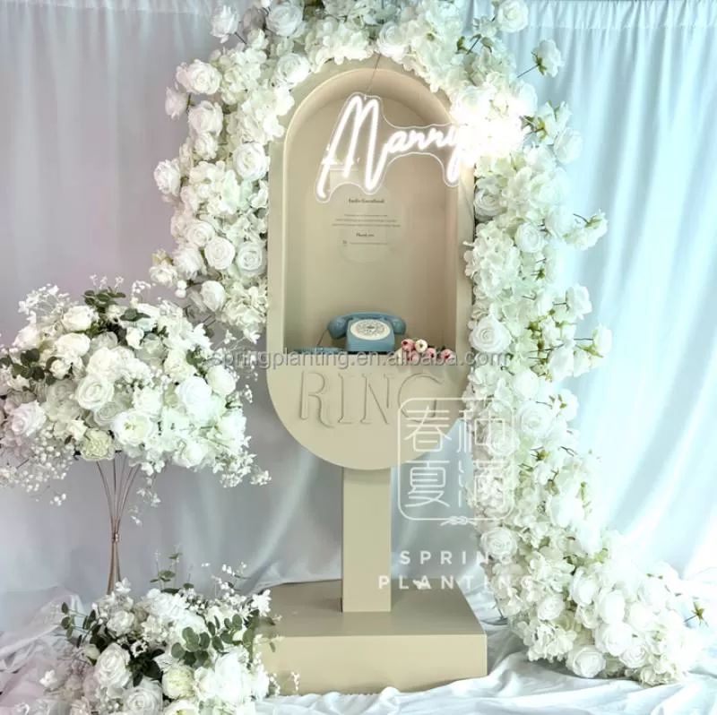 SPRING PLANTING Audio Guestbook Stand With Artificial Flowers London Phone Booth Wedding Decoration Recording Table for Wedding