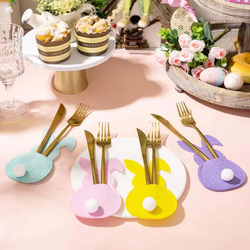 Easter Decoration Rabbit for Knife and Fork Set Dress up Felt Rabbit for Easter Decoration